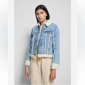 NWT Jonathan Simkhai Standard Ryan Combo Jacket in Blue Laguna Light Sz L